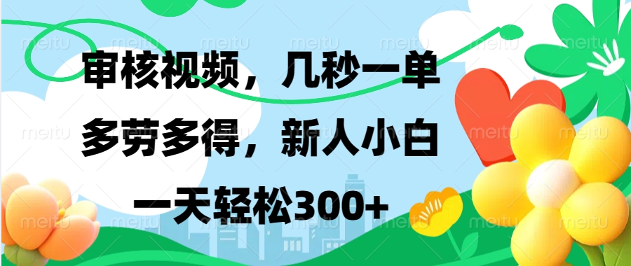 审核视频，几秒一单，多劳多得，新人小白一天轻松300+ - 智识科技网-智识科技网