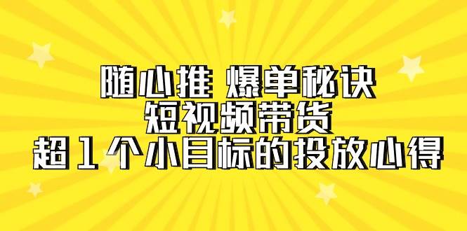 随心推 爆单秘诀，短视频带货-超1个小目标的投放心得（7节视频课） - 智识科技网-智识科技网